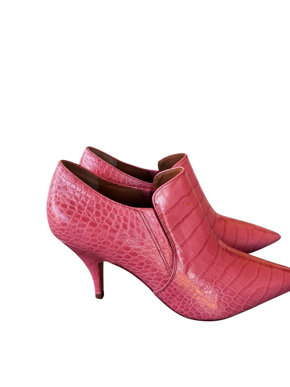 Tory Burch Pink Croc Embossed Leather Pointed Toe Kitten Heel shooties 8.5 NWT